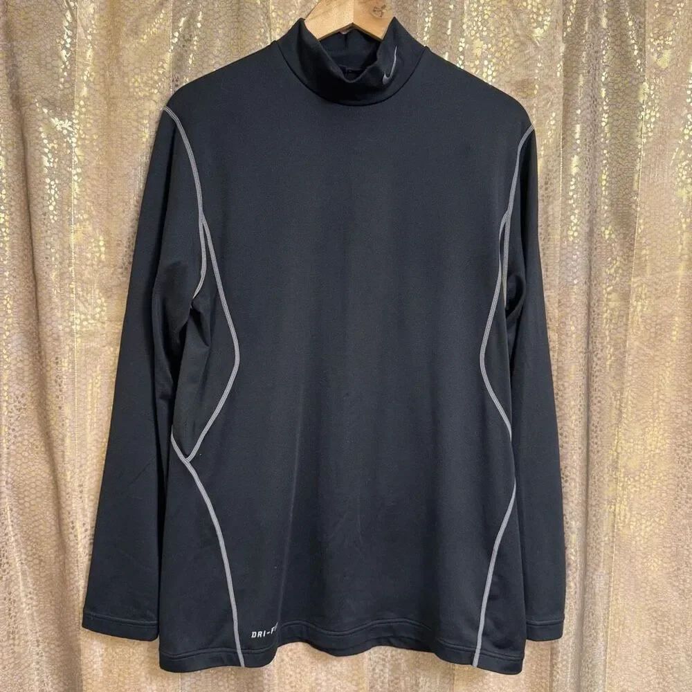 Nike Golf Black Dri Fit Mock Neck Long Sleeve Performance Shirt Large
